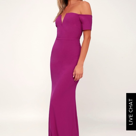 magenta off the shoulder dress